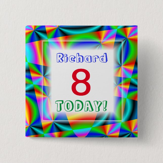 Rainbow Quilt Customizable Age 2 Inch Square Button (Front)