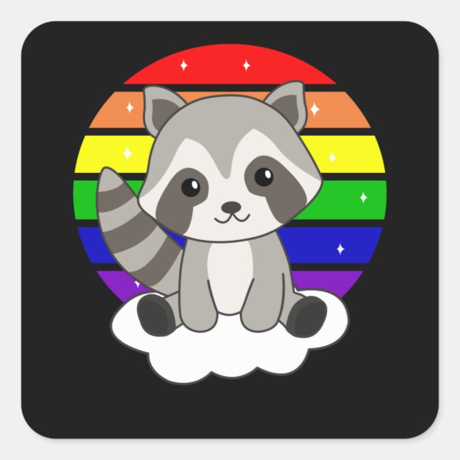 Rainbow Raccoon Cute Raccoons For Kids Square Sticker (Front)