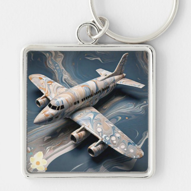 "Rainbow Radiance: The Marble Airliner" Keychain (Front)