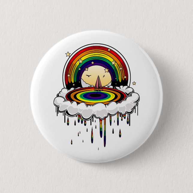Rainbow Rain 2 Inch Round Button (Front)