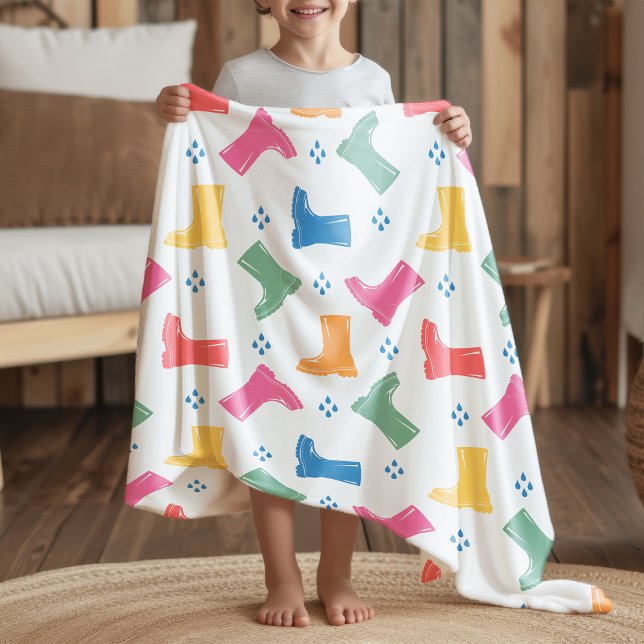 Rainbow Rain Boots Rainy Day Parade Collection Sherpa Blanket (Creator Uploaded)
