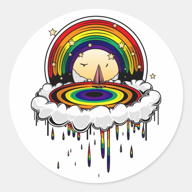Rainbow Rain  Classic Round Sticker (Front)