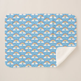 Rainbow Rain Clouds on Blue Sherpa Blanket