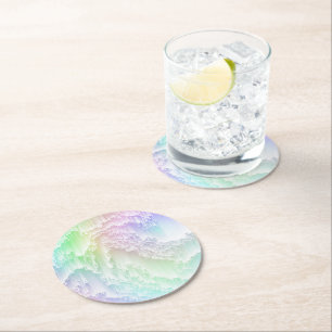Rainbow Rain Glitch Round Paper Coaster