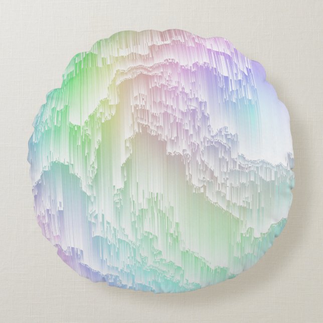 Rainbow Rain Glitch Round Pillow (Front)