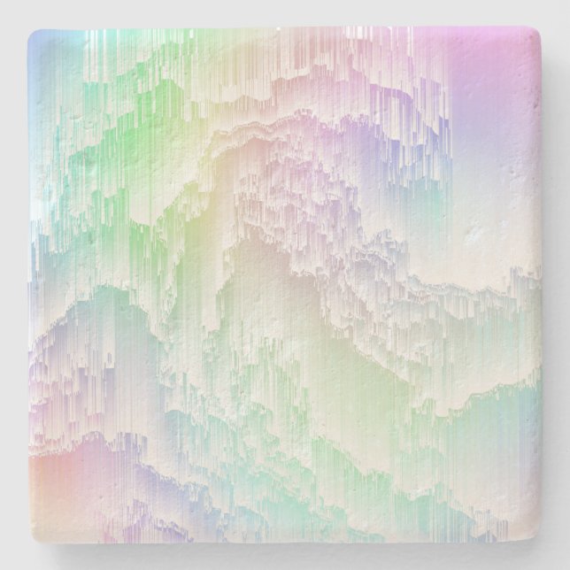 Rainbow Rain Glitch Stone Coaster (Front)