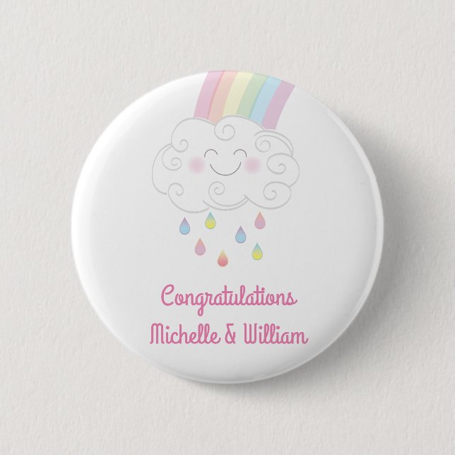 Rainbow Raindrop Baby Shower Sprinkle 2 Inch Round Button (Front)
