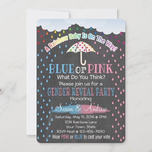 Rainbow Raindrops Genre Reveillez Invitation (Devant)