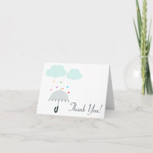 Rainbow Raindrops Grey Umbrella Shower Thank You Card
