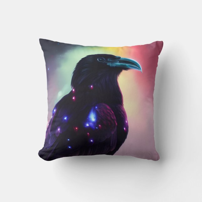 Rainbow Raven Throw Pillow (Front)