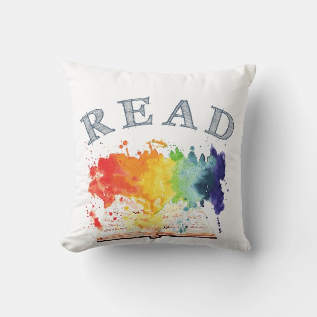 Rainbow Read Book Nook Throw Pillow (Front)