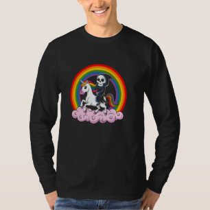 Rainbow Reaper Riding Unicorn Fantasy Art T-Shirt