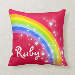 rainbow red orange - girls "your name" pillow