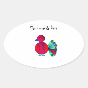 Rainbow red peacock oval sticker