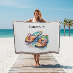 Rainbow Reef Flip Flops, custom Throw Blanket