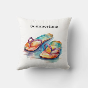 Rainbow Reef Flip Flops, custom Throw Pillow
