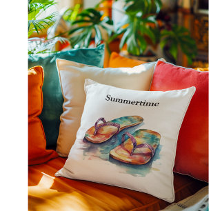 Rainbow Reef Flip Flops, custom Throw Pillow