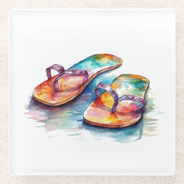 Rainbow Reef Flip Flops Glass Coaster (Front)