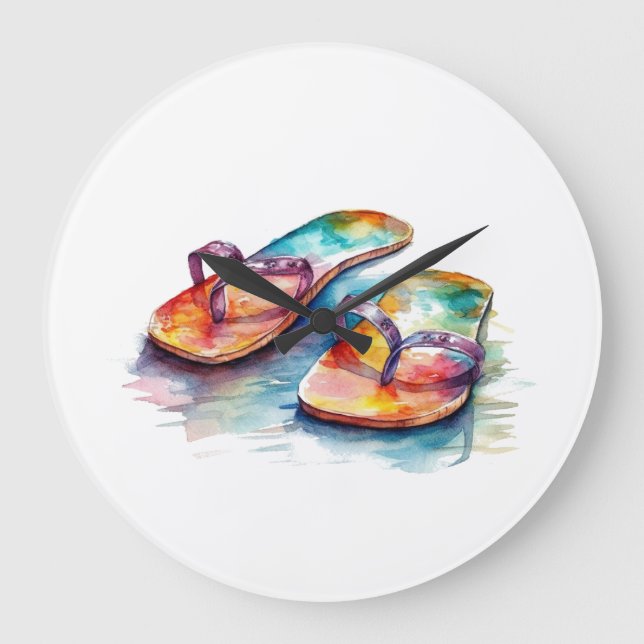 Rainbow Reef Flip Flops Large Clock (Front)