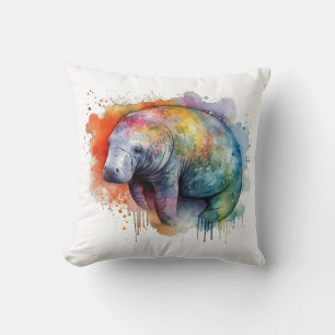 Rainbow Reef Manatee Throw Pillow