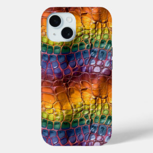 Rainbow Reptile Leather iPhone 15 Case