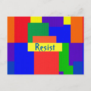 Rainbow Resist Abstract Patchwork Pattern Postcard
