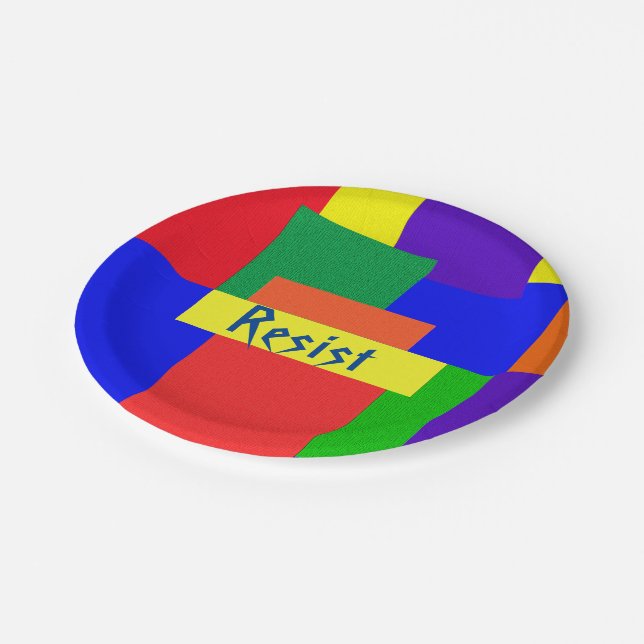 Rainbow Resist Patchwork Quilt Design Paper Plates (Angled)