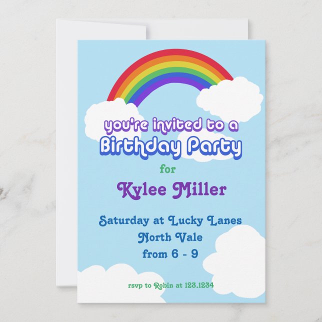 Rainbow retro Birthday Invite (Front)