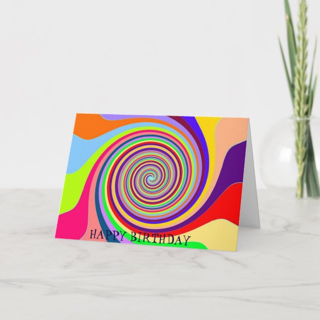 Rainbow retro birthday psychedelic candy swirl card (Front)
