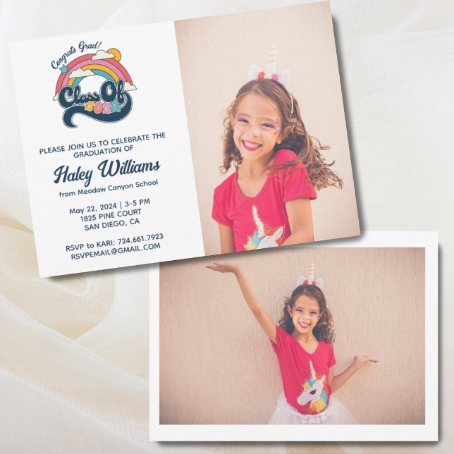Rainbow Retro Class of 2024 Graduation 2 Photo Invitation (Class of 2024 2 Photo Invitation)