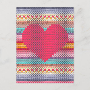 Rainbow retro hearts faux woollen knit valentine holiday postcard