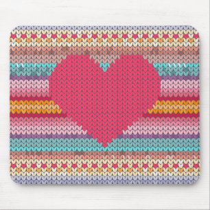 Rainbow retro hearts faux woollen knit valentine mouse pad