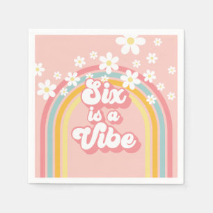 Rainbow Retro Six is a Vibe Groovy 6th Birthday Napkin