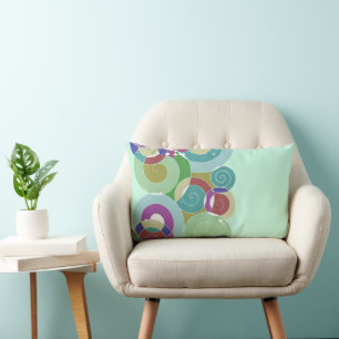 Rainbow Retro Spiral Art Abstraction Dusty Blue Lumbar Pillow