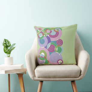 Rainbow Retro Spiral Art Abstraction Dusty Lilac Throw Pillow