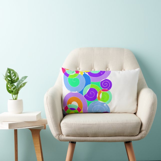 Rainbow Retro Spiral Art Abstraction Purple White Lumbar Pillow (Chair)