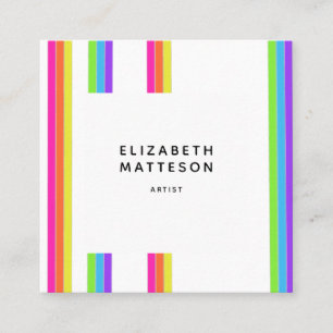 Rainbow  Retro Stripes Artist Square Business Card
