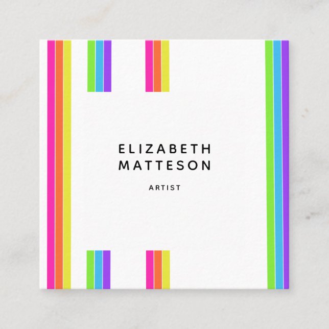 Rainbow  Retro Stripes Artist Square Business Card (Front)