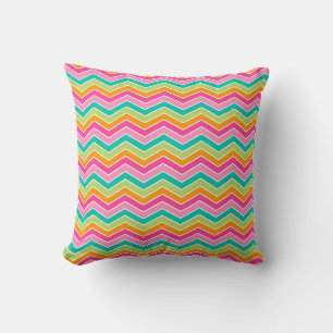 Rainbow retro zigzags bright colourful  throw pillow
