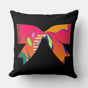 Rainbow Ribbon Bow Black Decorative Fun Throw Pillow