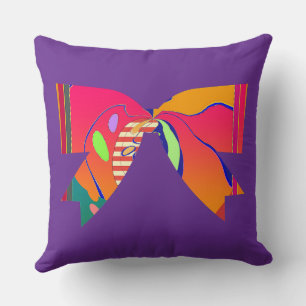 Rainbow Ribbon Bow Purple Decorative Fun Throw Pillow