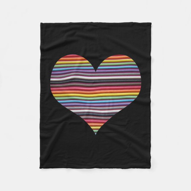 Rainbow Ribbon Cable Heart Fleece Blanket (Front)