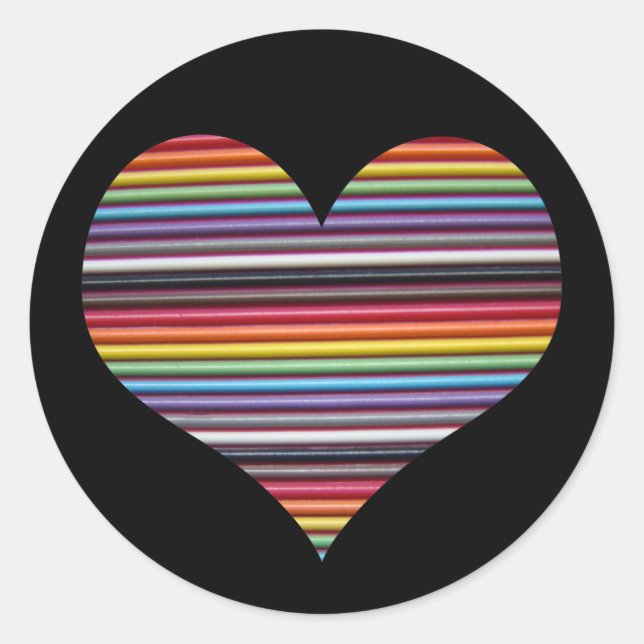 Rainbow Ribbon Cable Heart Round Sticker (Front)