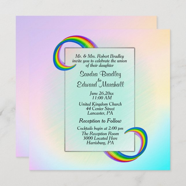 Rainbow Ribbon Wedding Invitation (Front/Back)
