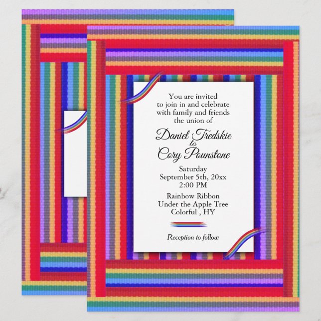Rainbow Ribbon Wedding Invitation (Front/Back)