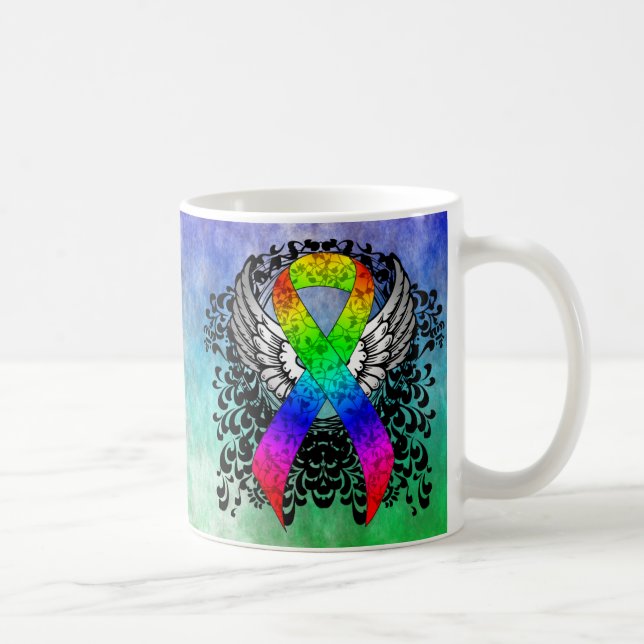 Rainbow Ribbon with Wings Coffee Mug (Right)