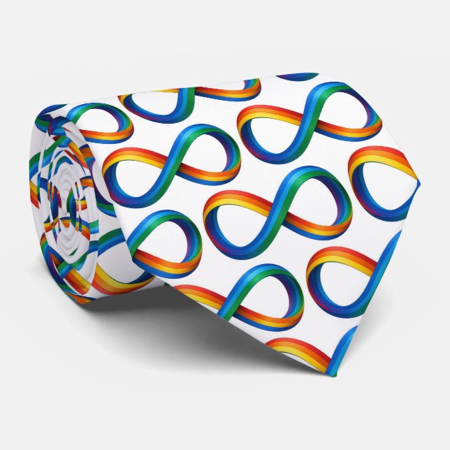 Rainbow Ribbons Abstract Infinity Symbol Neck Tie (Rolled)