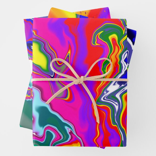 Rainbow River Fluid Art Wrapping Paper Sheet (In situ)