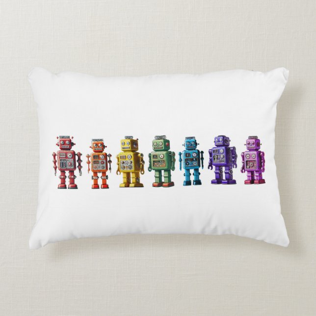 Rainbow Robots Accent Pillow (Front)