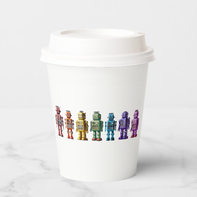 Rainbow Robots Paper Cups (Front)